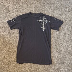 Archaic Gray Tee with Silver Cross Design